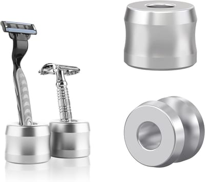 Veiligheidsscheermes Stand voor Mannen - 2-Pack Aluminium Scheerstandaard met 0.7" Opening voor Badkamer - Zilver, Duurzaam en Stijlvol
