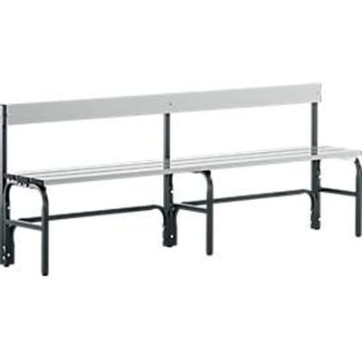 Kleedkamerbank, stalen buis/aluminium, enkel met rugleuning, 2000 mm lang, antraciet