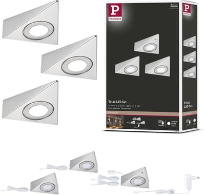 LED-onderkastverlichting Trias Naderingsschakelaar Set van 3 3x2,7W 135x132 mm 3x185lm 230/12V Staal geborsteld