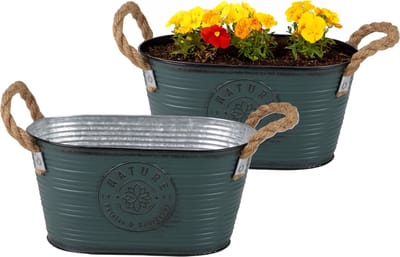 Sunnydays Teil/plantenpot/bloempot - 2x - zink - petrolblauw - L24 x D14 x H12 cm