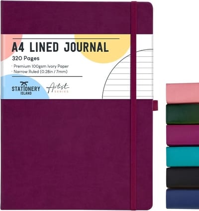 SnelShoppen - Notitieboek A4, 320 pagina's gelinieerd dagboek, hardcover 100 g/m², dik schrijfboek voor werken, leren, dagboek, bessen kleur