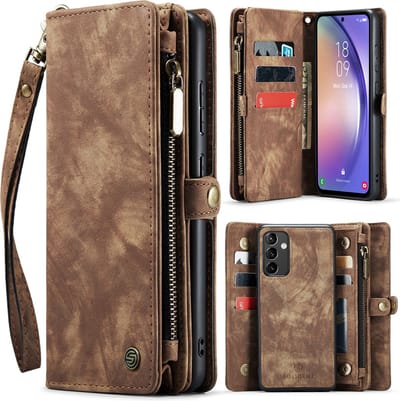 Hoesje geschikt voor Samsung Galaxy A54 Hoesje - Solidenz Wallet Case A54 - Telefoonhoesje A54 - A54 Case Met Pasjeshouder - Met Ritsvak - Met Polskoord - Portemonee Hoes - Bruin