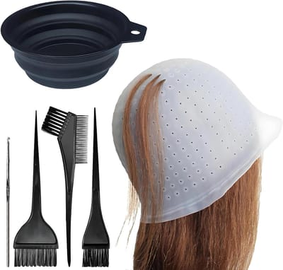 Set van 6 Siliconen Haarkappen voor Highlights, Haarkleur Accessoires met Haarkleur Kam en Kom voor Vrouwen en Meisjes, Wit