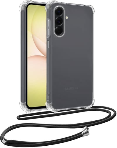 Hoesje - Geschikt voor Samsung Galaxy A17 - Met Koord - Shock Proof - Siliconen Case - Back Cover - Telefoonkoord - Telefoon Hoes Shockproof - Telefoonketting - Telefoonhoesjes - Transparant