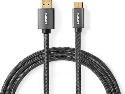 Nedis High Speed ​​HDMI-Kabel met Ethernet - HDMI Connector - HDMI Mini-Connector - 4K@60Hz - 18 Gbps - 2.00 m - Rond - Katoen - Antraciet / Gun Metal Grijs - Cover Window Box
