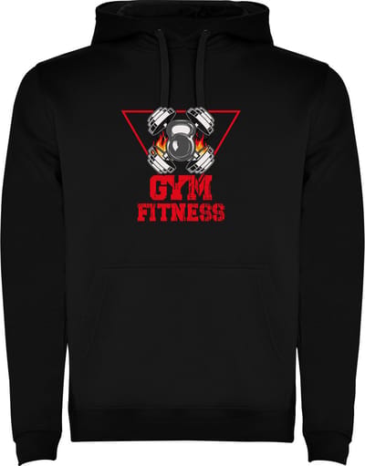 Zwarte unisex hoodie met “ Kleurrijke Gym Fitness – Bodybuilden – Dumbell - Sport – Zet Door – Niet opgeven “ Print Full Color merk Roly maat XL