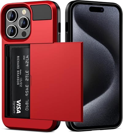 Hoesje Geschikt voor iPhone 15 Pro Hoesje Rood - shockproof Backcover met pasjeshouder - Ruimte voor 2 pasjes