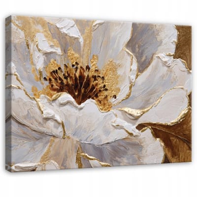 WALLARENA - Schilderij op canvas - 100x70 cm - bloemen abstract goud glamour - Geschikt voor slaapkamer en woonkamer