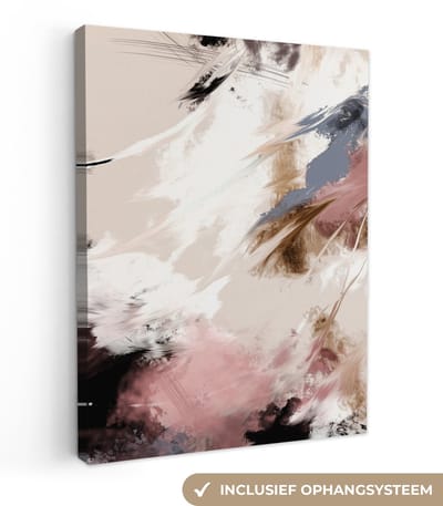 Canvas - Muurdecoratie - Foto op canvas - 30x40 cm - Slaapkamer - Verf - Abstract - Roze - Wit - Wanddecoratie - Canvas schilderij - Schilderijen - Woonkamer - Canvasdoek