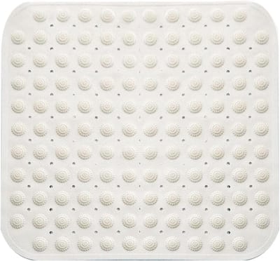 Antislip Douchematt, 48 x 48 cm, Met Zuignappen, Massagefunctie, Ideaal voor Sauna en Badkamer, Machinewasbaar, Vierkant, Wit