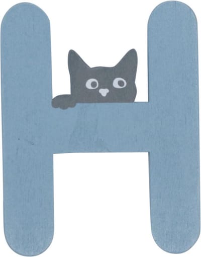 Houten Letter H Blauw met Kat | 9 cm