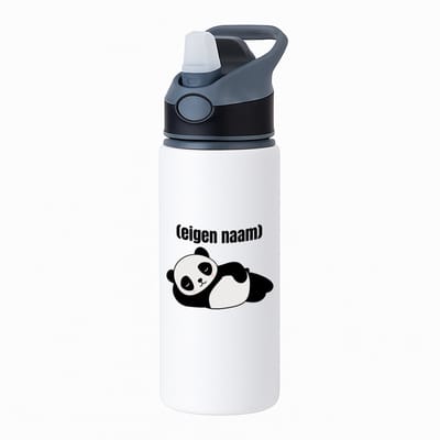 Hacebo® - liggende panda met eigen naam waterfles met rietje zwart - Panda - panda liefhebbers - iemand die houdt van panda's - verjaardag - cadeau - kado - water fles - 650ML