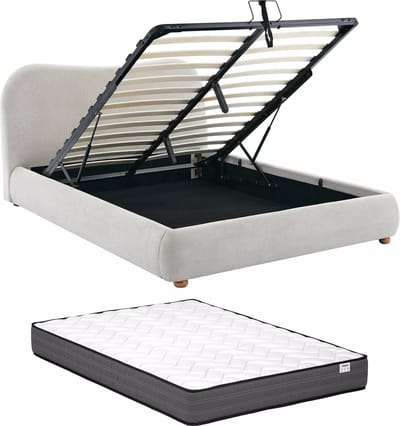 Vente-unique Bed met opbergruimte stof beige 120 x 190 cm