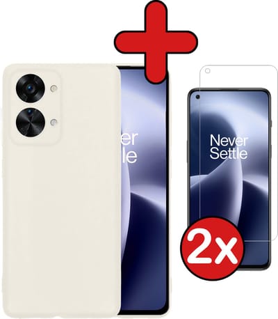 Hoesje - Met 2x Screenprotector - Geschikt voor OnePlus Nord 2T - Sterk & Shockproof - Telefoon Hoes - Back Cover - Siliconen Case - Telefoonhoes - Wit