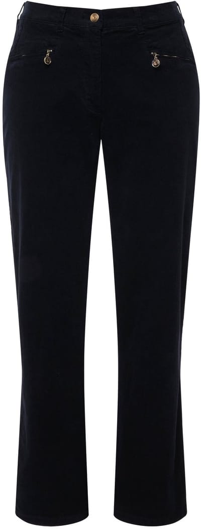 Ulla Popken - Dames - Corduroy broek Mony comfortabele tailleband ritszakken - Marine - Maat 56