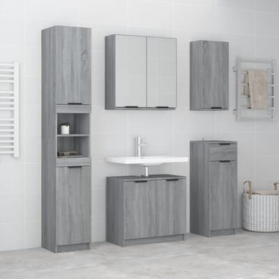 vidaXL - 5-delige - Badkamerkastenset - bewerkt - hout - grijs - sonoma - eikenkleur