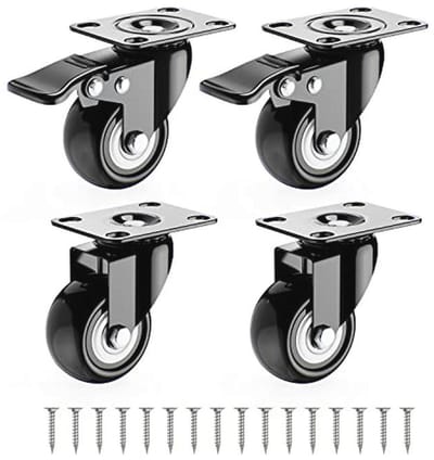 Zwenkwielen 4 Stuks, Zware Meubelrollers met Rem, 40 mm, Totale Draagkracht 140 kg, Voor Alle Vloeren