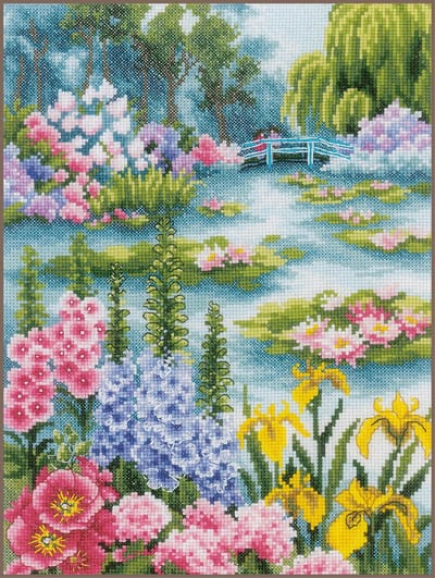 Lanarte Borduurpakket - Borduurset - Borduurpakket volwassenen - Telpakket kit - 24 x 33cm - Bij de waterlelievijver - PN-0206666