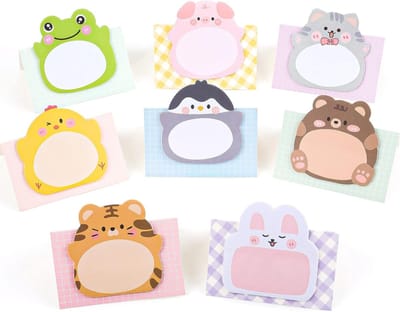 Schattige Sticky Notes in Dierenvormen - 160 Vel, 8 Packs Zelfklevende Memo Pads voor Studenten, Thuis en Kantoor, Perfecte Cadeaus en Tab Bladen