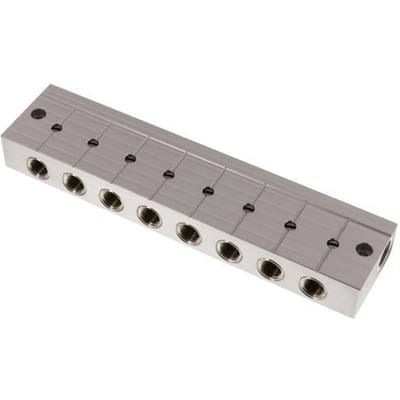 Verdeelstaaf met kogelkranen 2xG3/8'' - 8xG1/4'' Aluminium PN 10