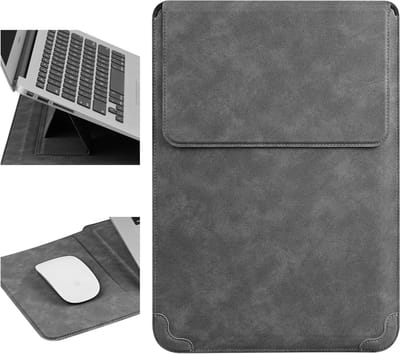 Laptop Sleeve 13.3 Inch met Standfunctie - Geschikt voor MacBook Air/Pro, Surface Pro, iPad Pro en Dell/Acer Laptops - Donkergrijs, Bescherming, Draagbaar, Stijlvol