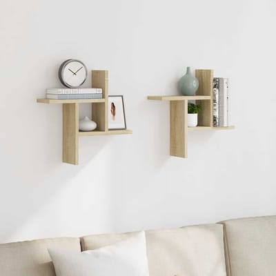 vidaXL - Wandschappen - 2 - st - 38x12x38 - cm - bewerkt - hout - sonoma - eikenkleurig