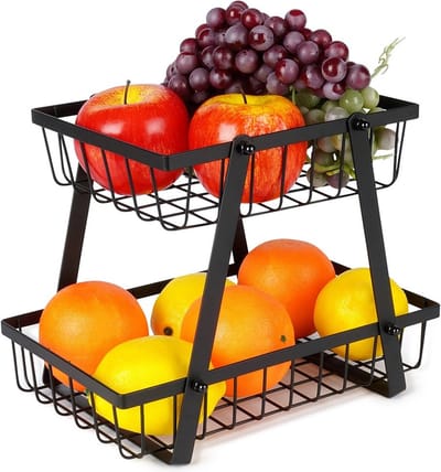 Fruitschaal Metaal Zwart 2-Niveaus - Fruitmand
