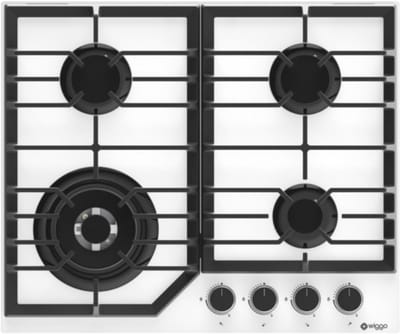 Wiggo WH-G634GL(W) - Inbouw Gaskookplaat - Glas op gas - Wok brander - 60cm - 4 Kookzones - Gietijzeren pannendragers - 5 jaar garantie - Wit Glas