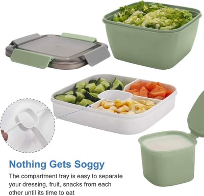 Famanu - Lunchbox met verdeelde vakken, broodtrommel voor volwassenen en, duurzaam, lekvrij, vaatwasmachinebestendig,salade-lunchbox,bentobox voor school, werk, picknick (New green)