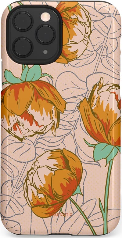 Casetastic hoesje geschikt voor Apple iPhone 11 Pro - Dubbellaagse bescherming - Lente pioenroos - Fashion Case - Zand Zilver Okergeel Terracotta