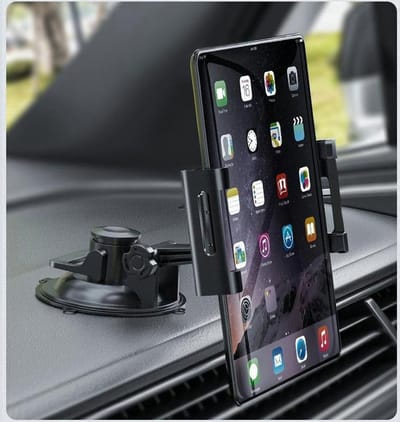 Universele Tablethouder - Dashboard / Raam Auto Houder Geschikt voor: Tablet en iPad - Autohouder met Klem - Tablethouder Autoruit - Tablet & Smartphone Houder Voorruit - Stevige Zuignap - 360° Verstelbaar
