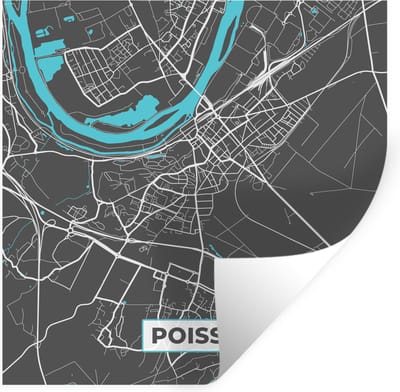 Muurstickers - Sticker Folie - Plattegrond - Stadskaart - Kaart - Poissy - Frankrijk - 100x100 cm - Plakfolie - Muurstickers Kinderkamer - Zelfklevend Behang XXL - Zelfklevend behangpapier - Stickerfolie