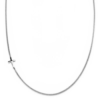 New Classics | 2 mm zilverkleurige roestvrijstalen platte schakelketting met kruishanger