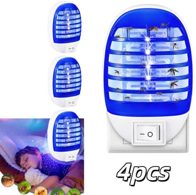 4 stuks - Elektrische muggenlamp - UV-elektrische schok - Stille muggenvanger voor thuisgebruik - Doodt muggen, vliegen en fruitvliegen - 6,5*3*9,7 cm - Geschikt voor gebruik in keuken, slaapkamer en kantoor - Blauw en wit
