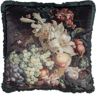 Sierkussen - Kussenhoes met vulling - Woondecoratie - Bloemen en fruit design - 45x45x4 cm - Zwart