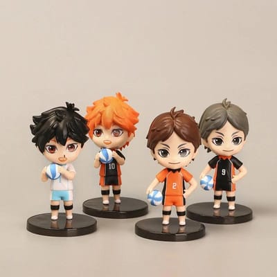 Hinata Shoyo Figurine Anime Volley-ball Lot de 4 Pièces Modèle Articulé Jouet Gacha Collectionnable Décor d'Étagère Cadeau Tendance beige