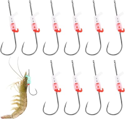 Luminous Live Shrimp Haakjes - 10 Stuks, Sterke Stalen Nachtvis Haakjes voor Zoet- en Zoutwater, Corrosiebestendige Vistuigen voor Effectieve Visserij