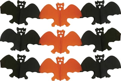 Halloween feestslinger vleermuizen - 2x - 3 meter - oranje/zwart - van papier