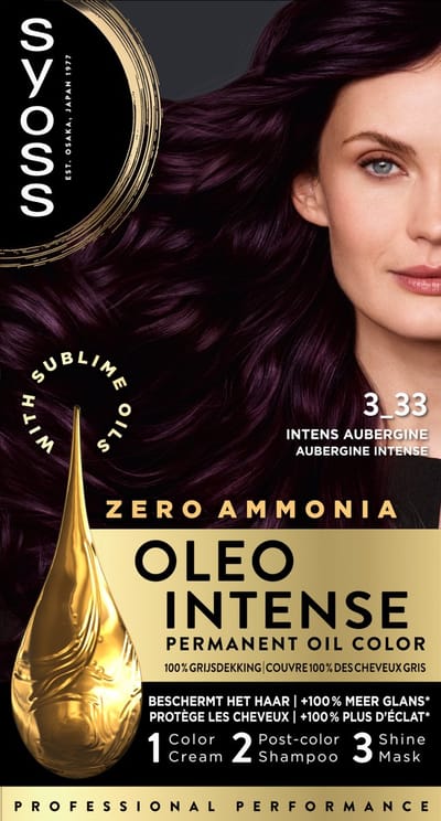 Syoss Oleo Intense 3-33 Haarverf - Intens Aubergine - Permanente Haarkleuring - Ammoniakvrij - Met Voedende Oliën - 100% Grijsdekking - Langdurige Kleur - 1 stuk