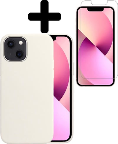 Hoesje - Met Screenprotector - Geschikt voor Apple iPhone 13 Mini - Sterk & Shockproof - Back Cover - Siliconen Case - Telefoon Hoes - Telefoonhoesjes - Wit