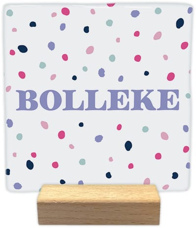 Bolleke - Keramische decoratie tegel - incl. houten presenteerblok