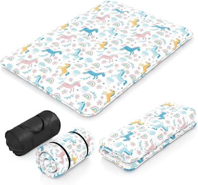 Vloermatras - Japanse futon - Gastvrij slapen - Opvouwbaar draagbaar - 140 x 200 cm - Wit met regenboog
