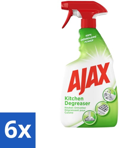 6 x Ajax Keukenspray 750 ml - Keuken Ontvetter - Vet Verwijderen - Keuken Reinigen - Ontvetter Spray - Hardnekkig Vet Verwijderen