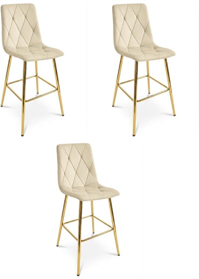 Set van 3 barkrukken LIBRA - Lichtbeige fluweel - Gouden metalen poten - Modern design