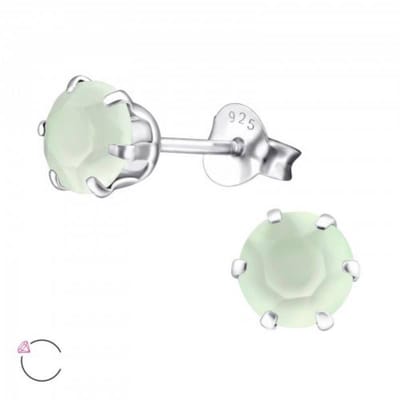 Aramat Jewels | Oorbellen | 925 Zilveren Kristallen Oorbellen Rond 4-8mm - Sprankelende Studs | 6mm / Poeder Groen | | | Zilver | Kinderen, Volwassenen | Verkleurd niet
