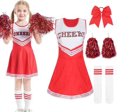 Carnavalsjurk voor Meisjes, Cheerleader Kostuum met Bobble en Strik Haarspeldjes voor Feestelijke Gelegenheden