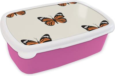 Broodtrommel Roze - Lunchbox - Brooddoos - Vlinder - Insecten - Patronen - 18x12x6 cm - Kinderen - Meisje
