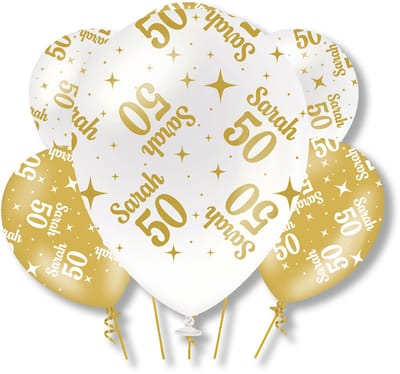 BTH – Sarah Latex Ballonnen – 6 stuks – Wit-Goud – Verjaardag Versiering – 50 Jaar Decoratie – Helium – 30cm