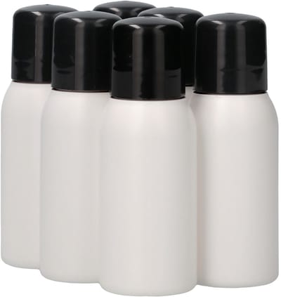 6 x 50 ml ronde fles HDPE wit + Schroefdop zwart - BPA Vrij - Niet Breekbaar - Plastic Flesjes Navulbaar - Met Dop - Lege Flessen - 6 stuks