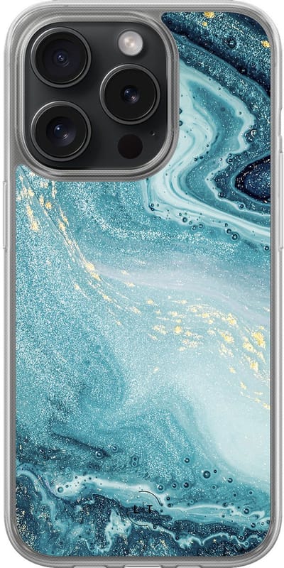 Hoesje geschikt voor iPhone 15 Pro - Marmer blauw - 2in1 backcover - Marmer - Blauw - Leuke Telefoonhoesjes
